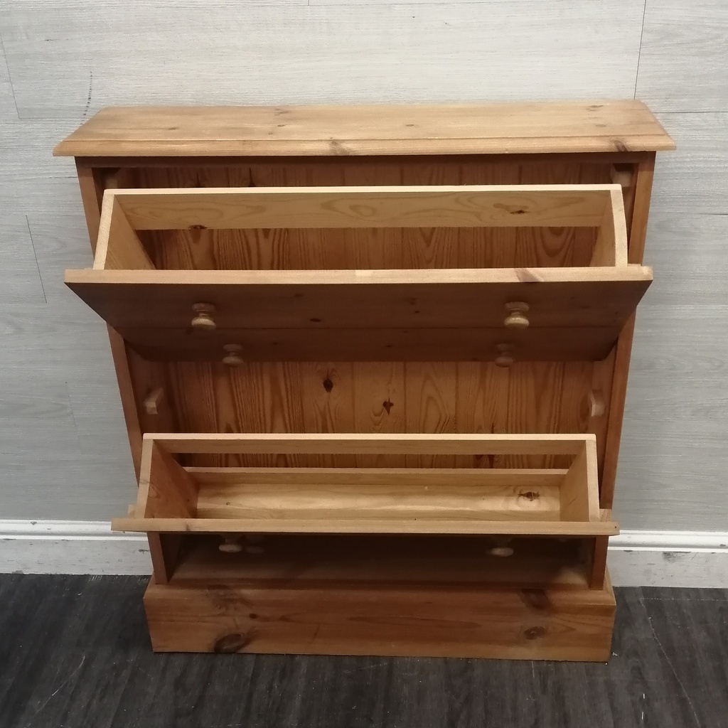Solid Pine Shoe Storage Cupboard with Two Drawers