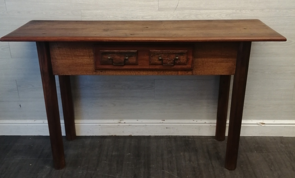 Great two drawer rustic dark solid wood console table