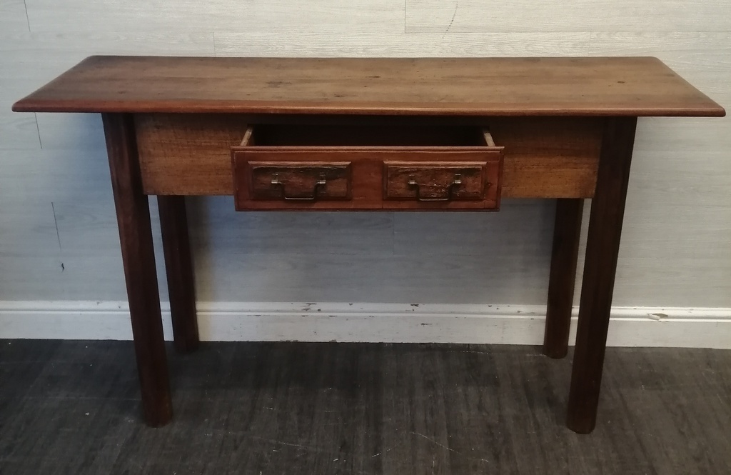 Great two drawer rustic dark solid wood console table