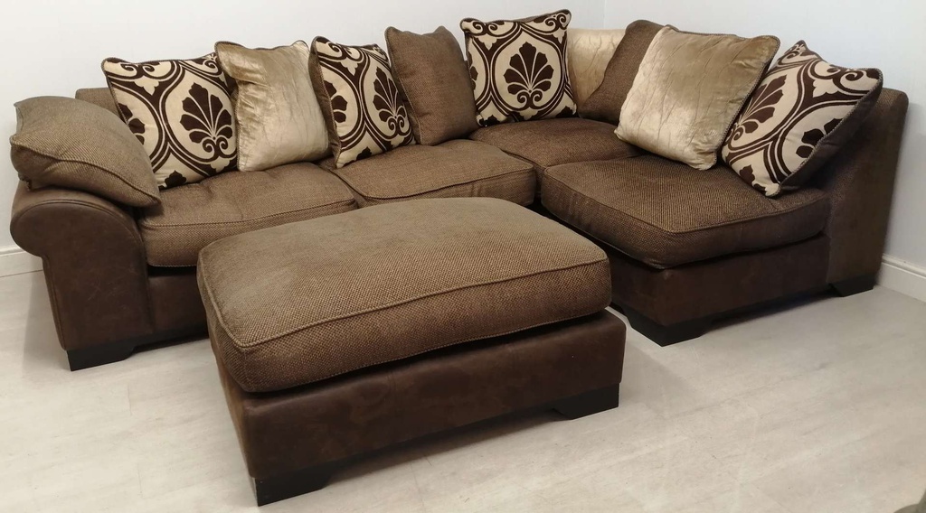DFS ‘MARTINEZ’ Brown Cord Pillow Back Corner Sofa with Footstool