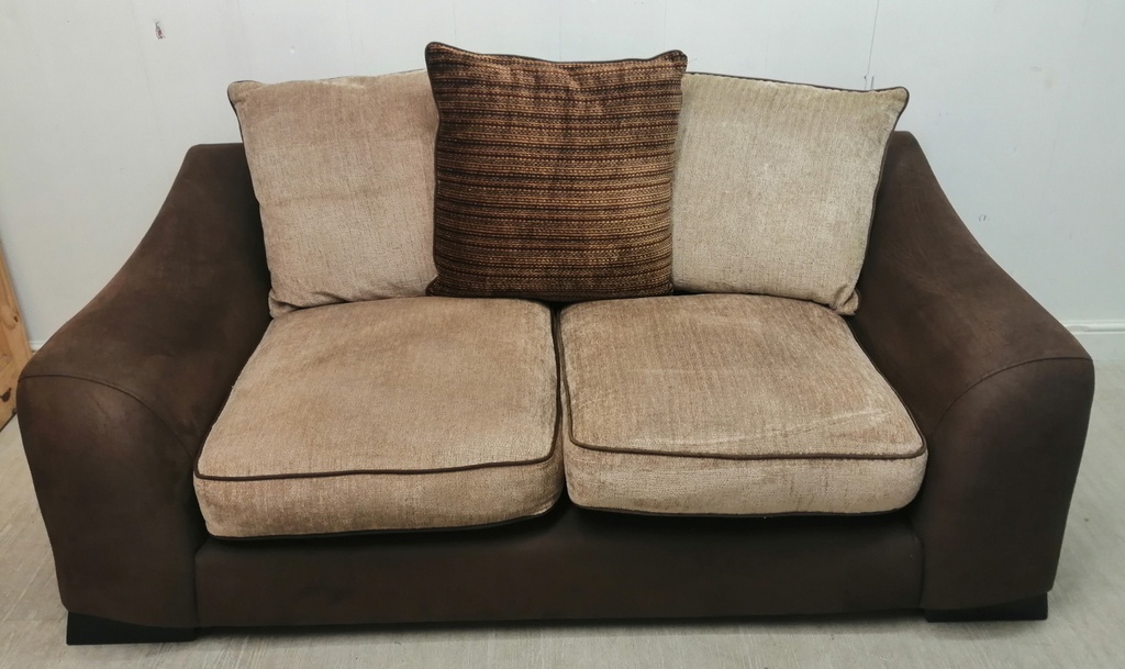 TWO SEATER BROWN TONED FABRIC SOFA