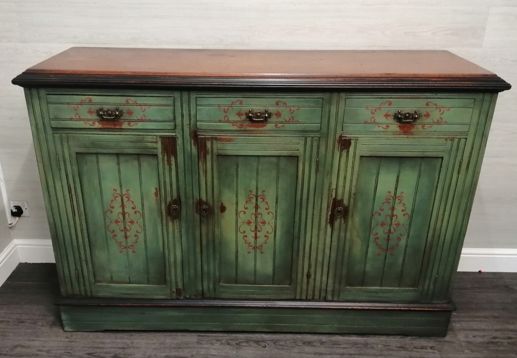 Antique Green Edwardian Sideboard