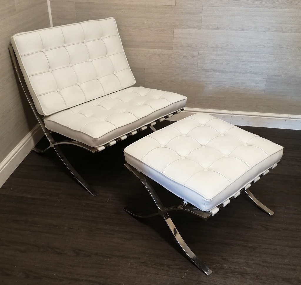 Classic style Modern Barcelona foot stool in White faux Leather