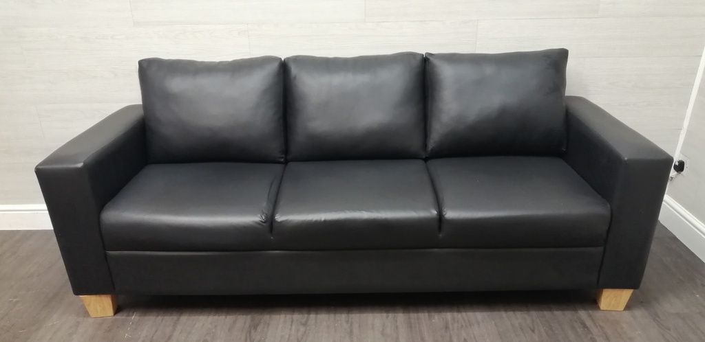 modern black faux leather three seater sofa