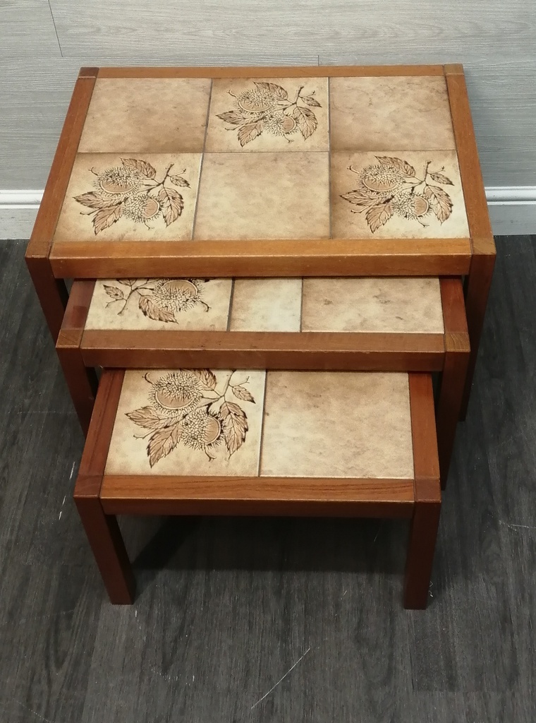 retro  teak nest of three tile top tables