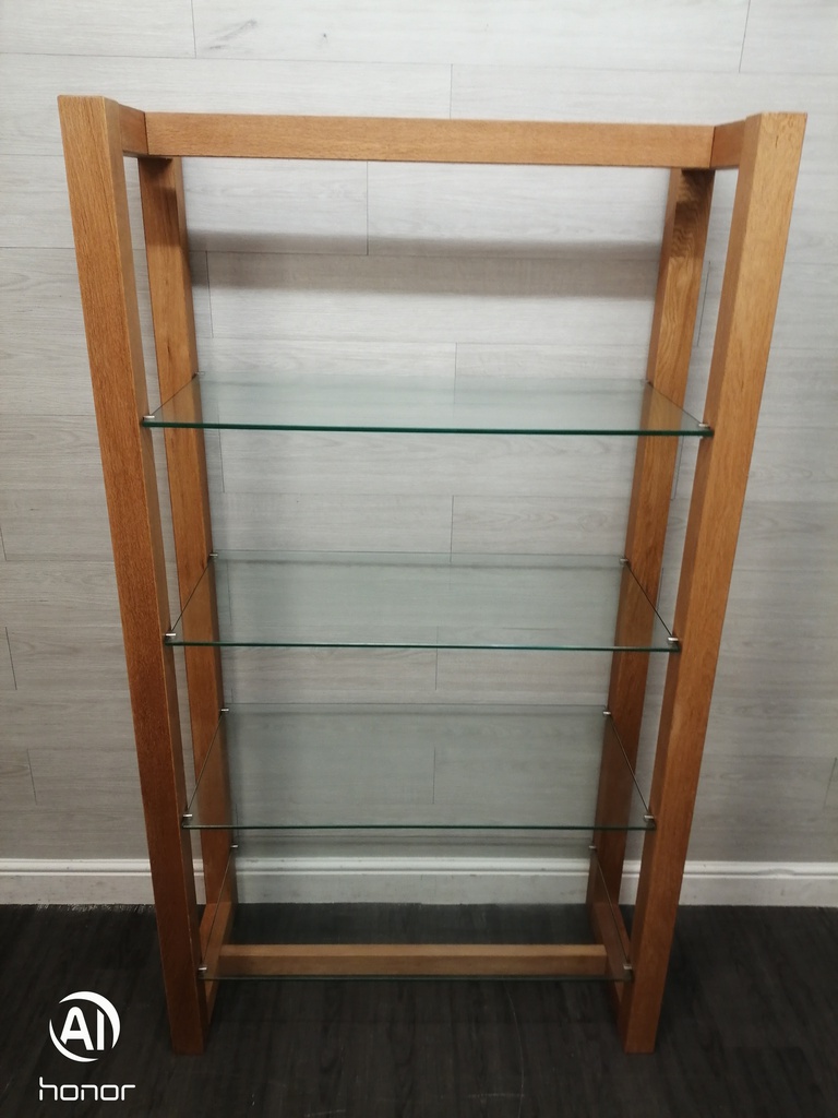 three Tier Glass &amp; oak Open Bookcase