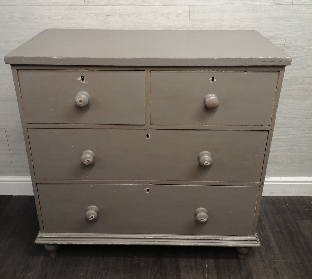 lovely old Pine ‘ Grey’ painted  four Drawer Chest