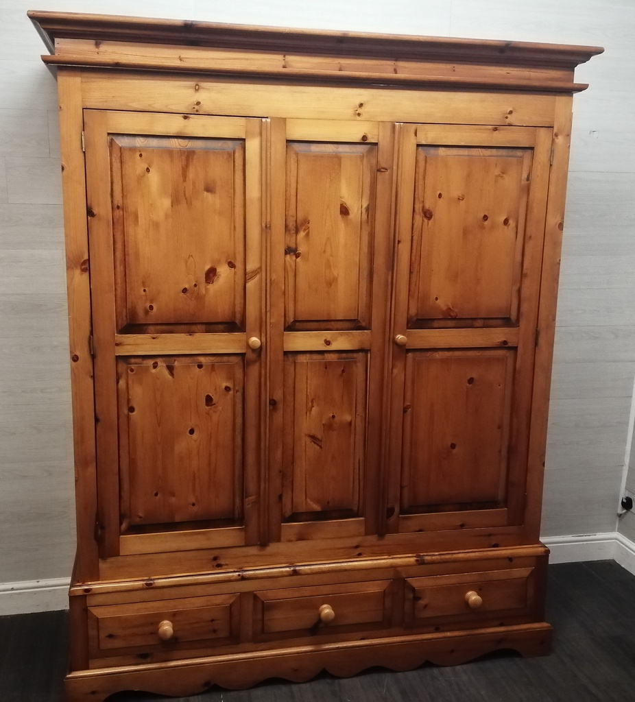 Quality triple size solid pine wardrobe  with drawers