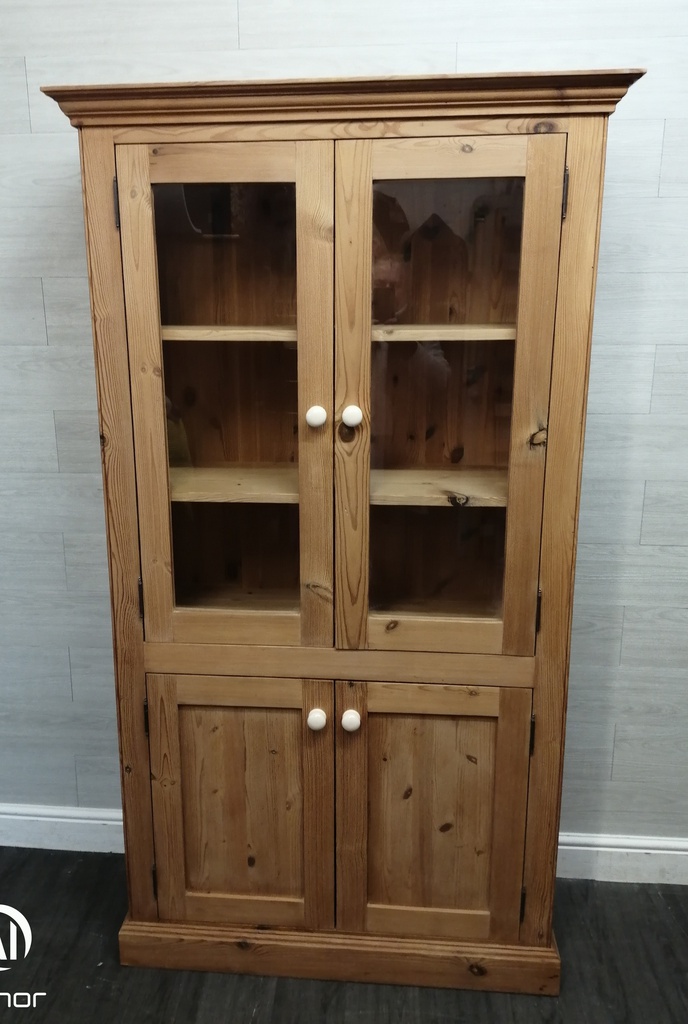 country style Pine Part Glazed Bookcase Cupboard