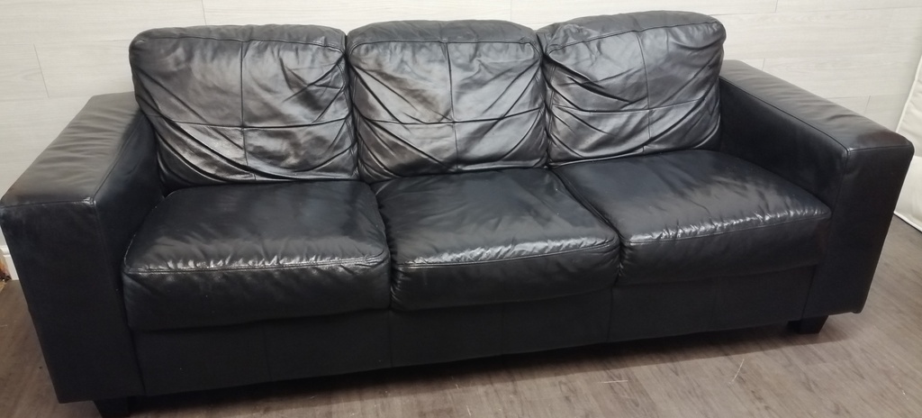 quality black leather three seater sofa