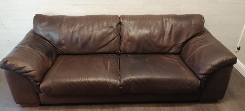 QUALITY BROWN LEATHER THREE SEATER RUSTIC STYLE SOFA