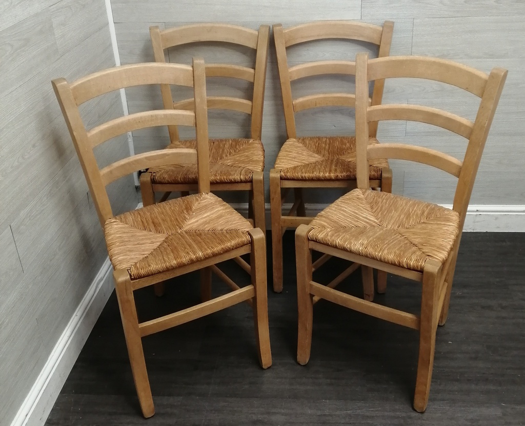 4 X RUSH SEATED NEAT DINING CHAIRS