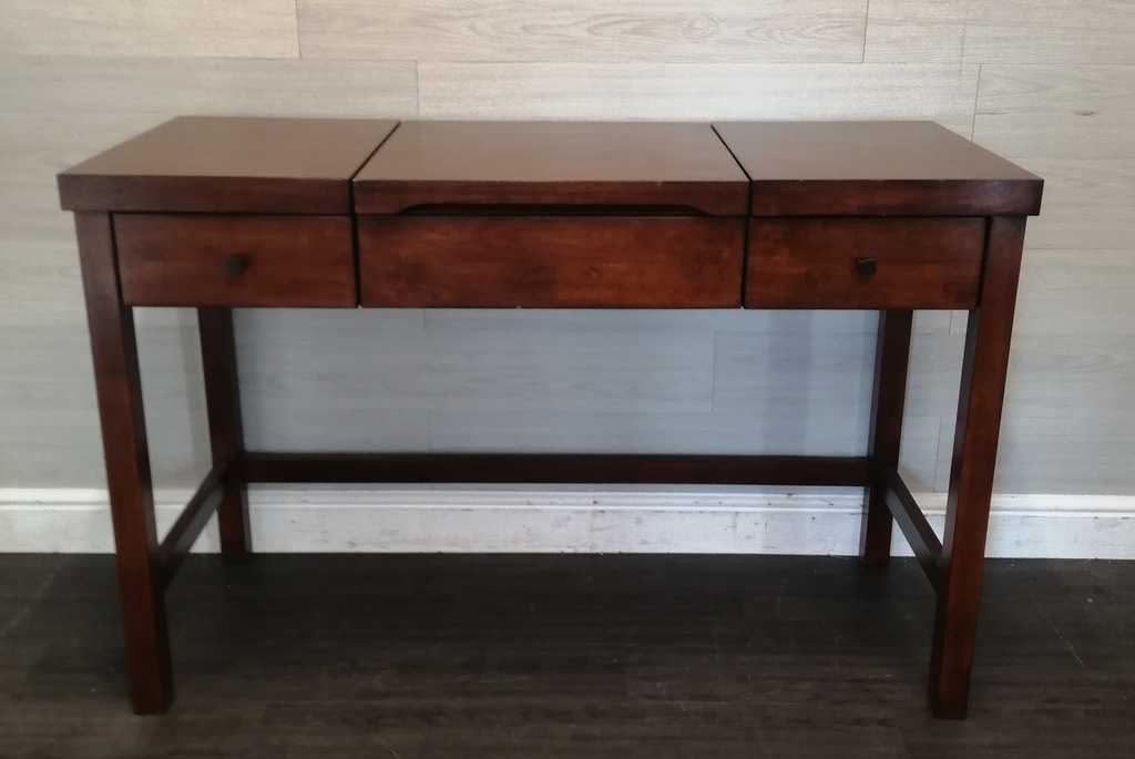 NEAT DARK WOOOD DRESSING TABLE WITH LIFT UP MIRROR