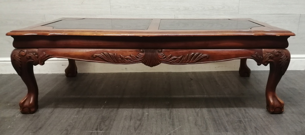 large mahogany glazed top coffee table