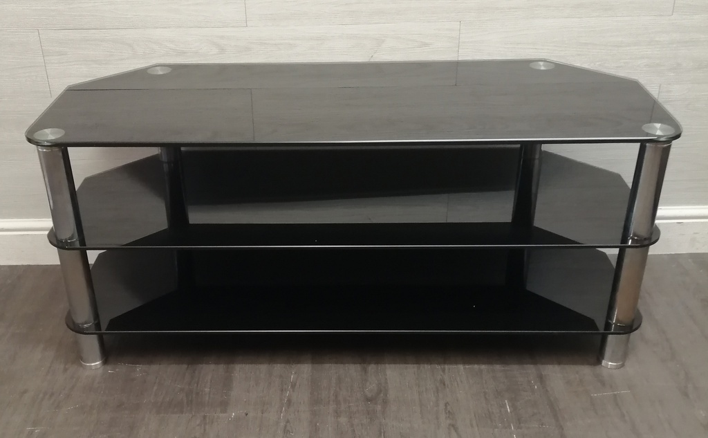 QUALITY LARGE BLACK GLASS TV STAND