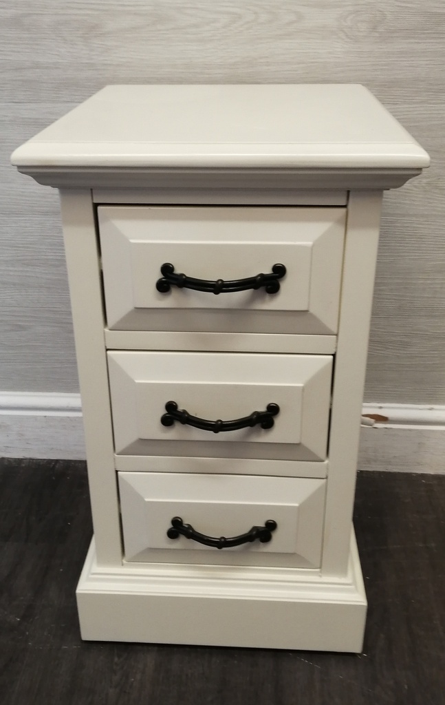 Cream three drawer bedside