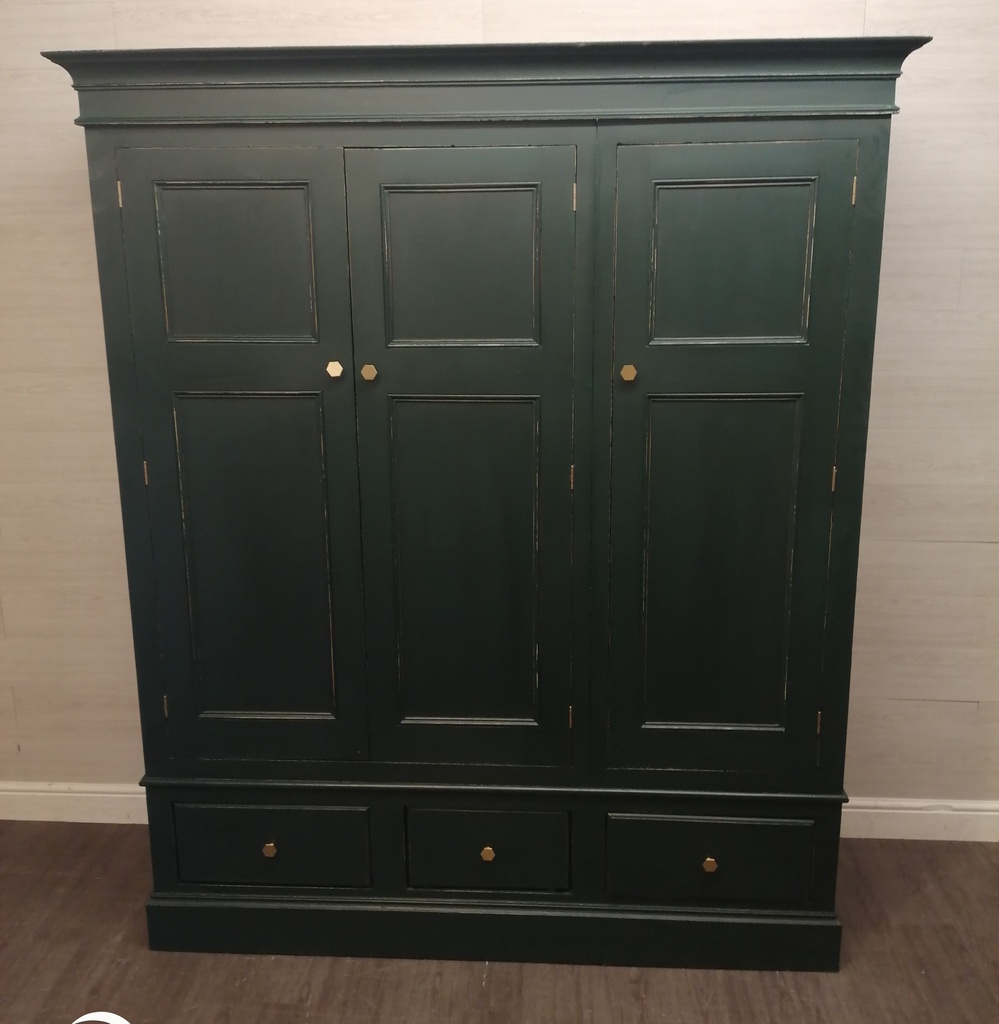 Large Pine Painted Green Wardrobe