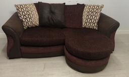 [HF11968] DFS BROWN TONED THREE SEATER CHAISE-END PILLOW BACK SOFA
