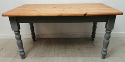 [HF14652] SOLID PINE GREY PAINTED DINING TABLE