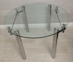 [HF14733] round GLASS TOP EXTENDING DINING TABLE