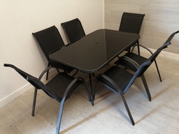 [HF14956] glass top garden table and six chairs