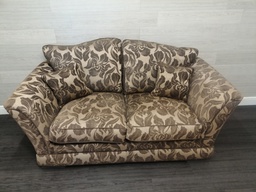[HF15421] LOVELY TWO SEATER BROWN / gold TONEd FABRIC SOFA