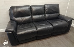 [HF16109] BLACK  LEATHER THREE SEATER RECLINER SOFA