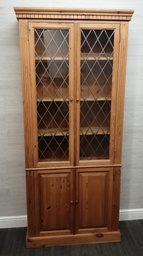 [HF16101] Pine Part Glazed Bookcase Cupboard