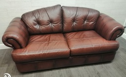 [HF16198] BROWN LEATHER CHESTERFIELD STYLE Sofa