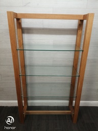 [HF16398] three Tier Glass &amp; oak Open Bookcase