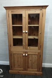 [HF16509] country style Pine Part Glazed Bookcase Cupboard