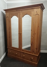 [HF17176] QUALITY LARGE 2 DOOR PINE WARDROBE with mirrors